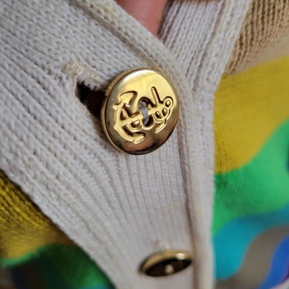 *SOLD* 80s Vintage Ted Lapidus Striped Cotton Cardigan Sweater / Medium - Picture 3 of 6